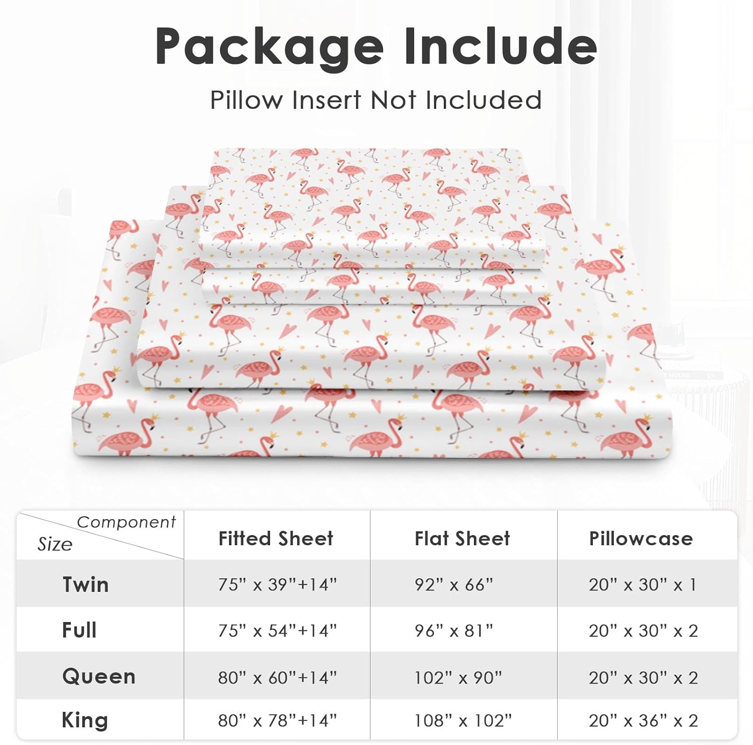 Pamnest Twin Size Bed Sheet Sets, Pink Flamingo Soft Microfiber 3 Pcs Bedding Sets for Kids and Adults Bedroom Bed Decor, Summer Vintage Flat, Fitted Sheet and Pillowcases