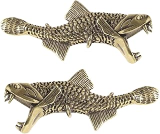 2Pc Arowana Figurine Statue Sculpture Solid Metal Ornament Mini Brass Animal Figurine for Home Office Garden Desktop Decor (Fish-3)