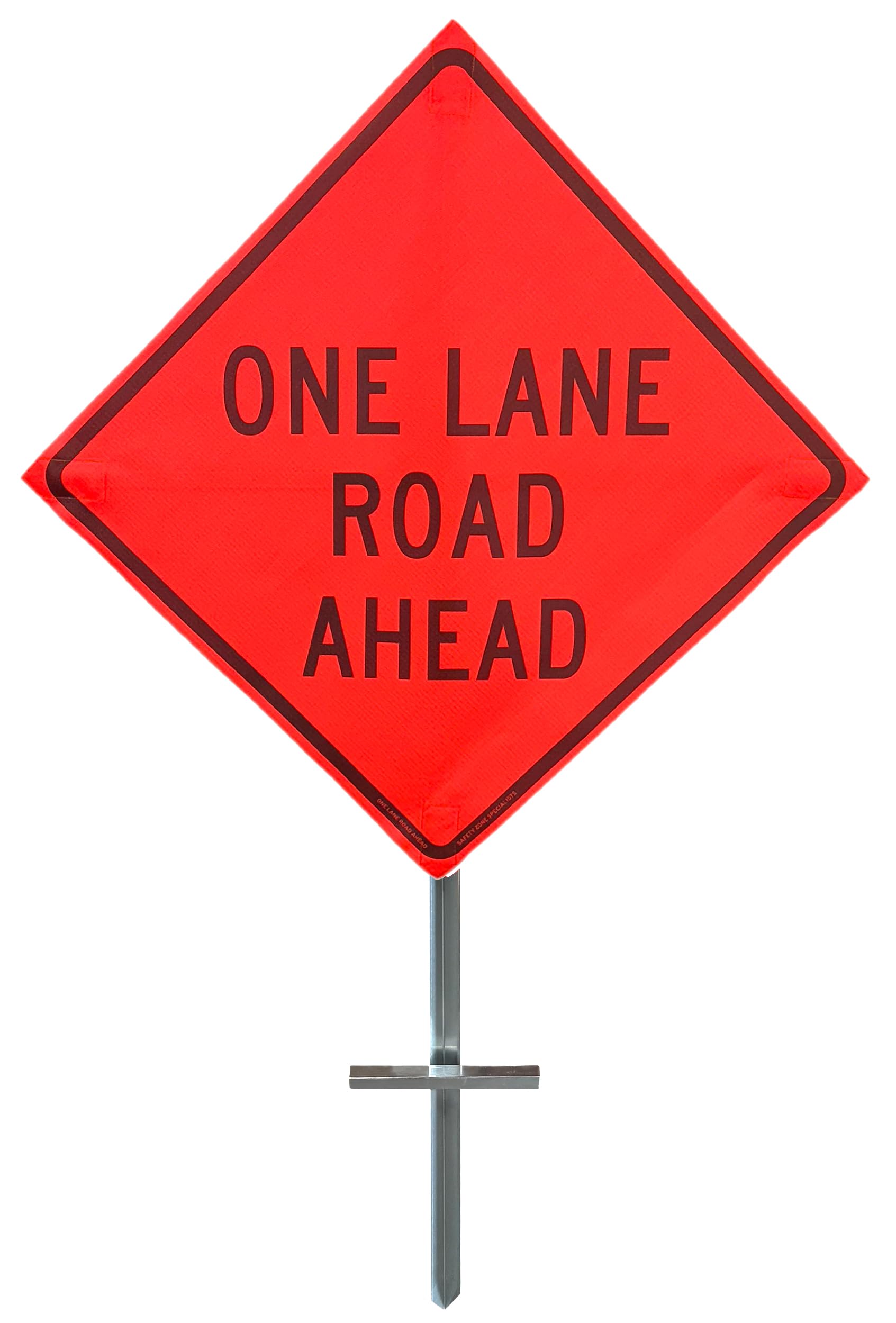 OrangeGear® 36" x 36" MUTCD TTC Compliant Safety Orange Mesh Rollup Traffic Control Sign, Fiberglass Ribs & Heavy Duty Steel T-Stand Kit (One Lane