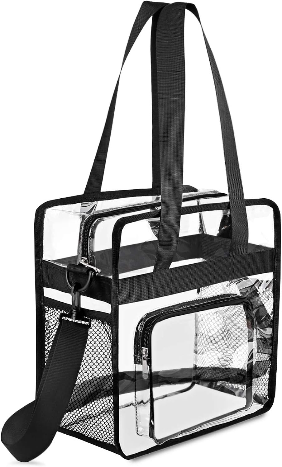 Gonex Clear Tote Bag, Stadium Approved Transparent PVC Crossbody Shoulder Bag with Pockets, See Through Bag for Women Girls for School Work Travel Black