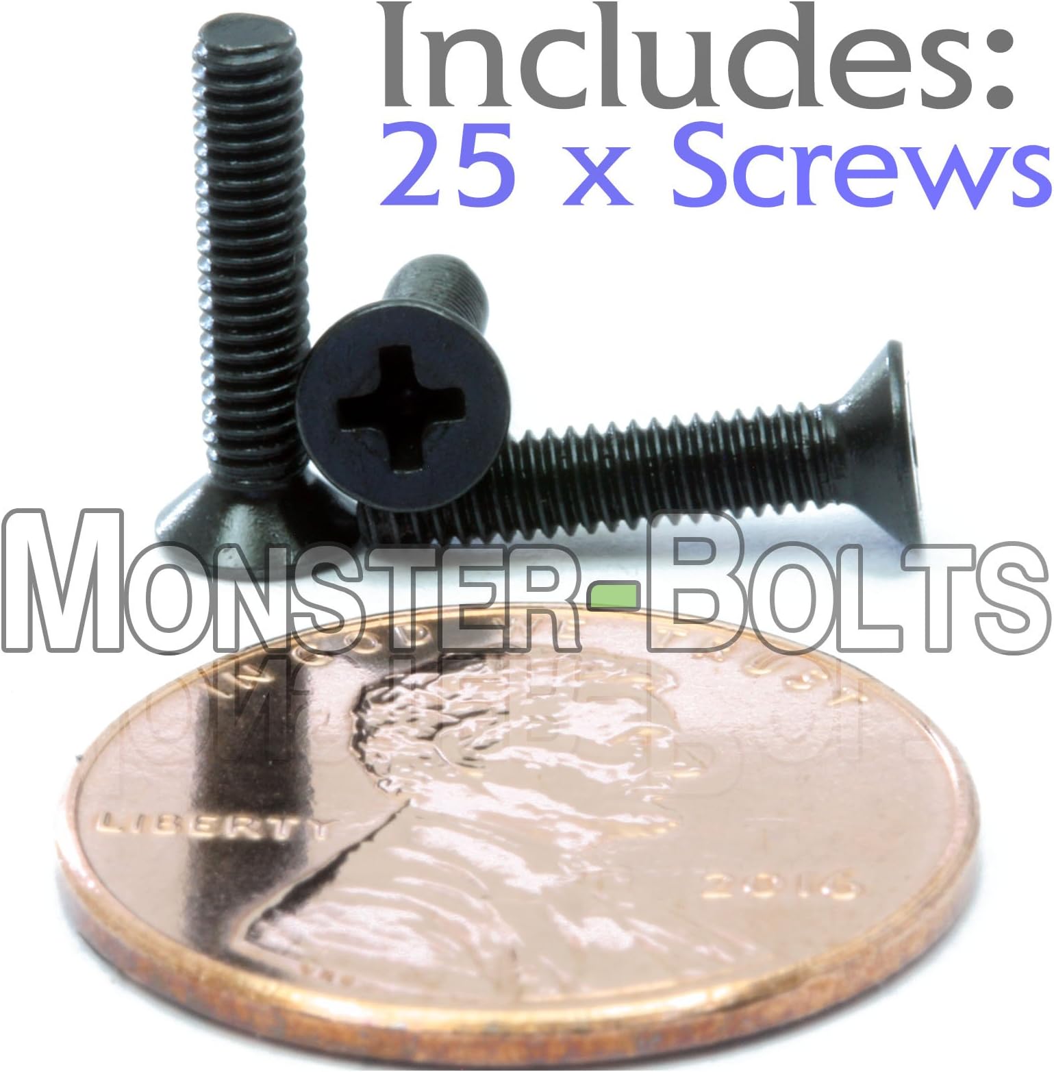 (25) M2.5-0.45 x 12mm - Phillips Flat Head Machine Screw (Countersunk) Class 4.8 Carbon Steel w Black Oxide Cross Recessed Type H Metric DIN 965 - MonsterBolts (25, M2.5 x 12mm)