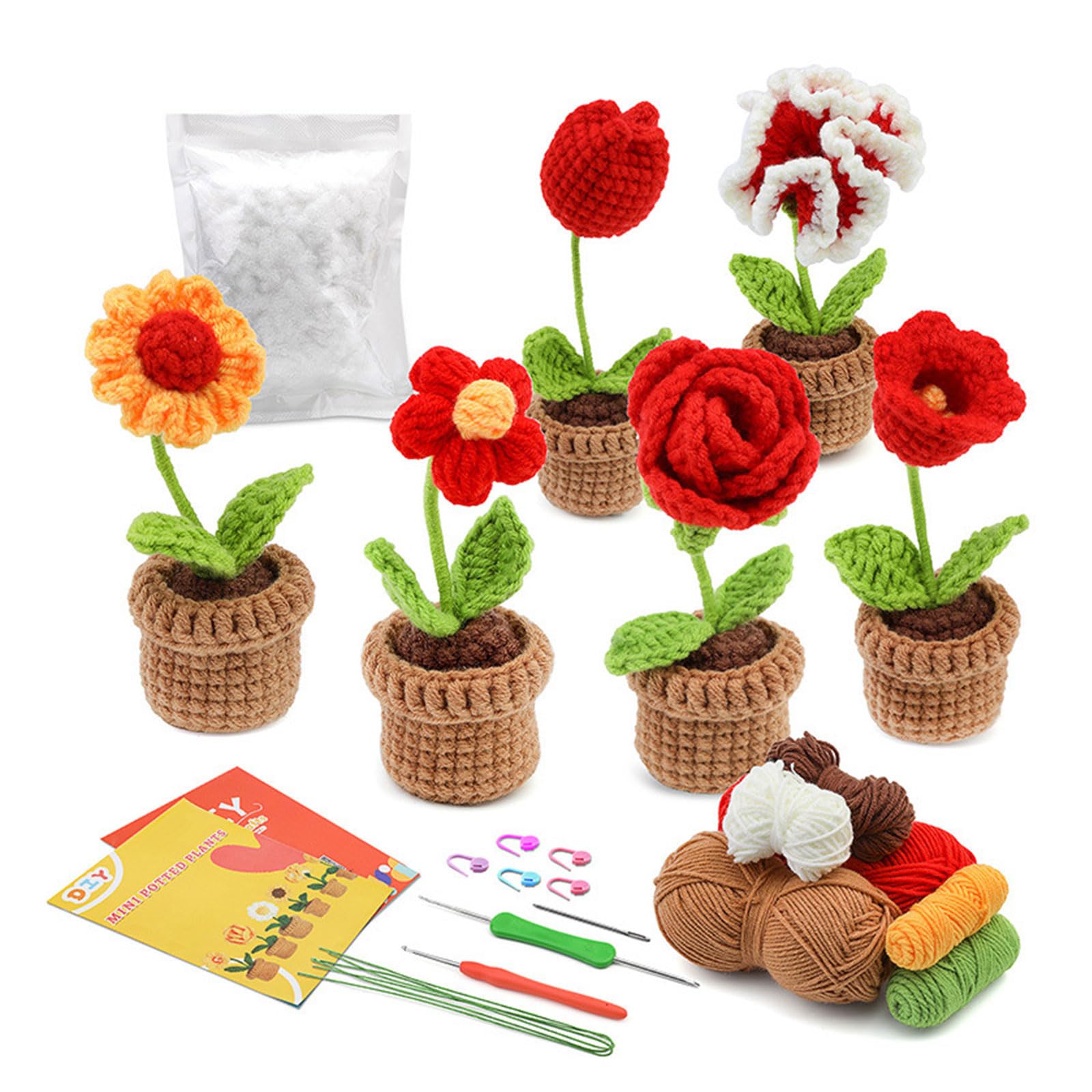 YROHGKPN Crochet Craft Set Crochet Potted Plant Kits with Hook, Yarns, Needle, Instructions, Accessories for Beginner Kits for Kids for Beginners Knitting Bags with Holes Yarn for Beginners All in