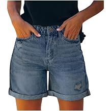 LRMQS Jean Shorts for Women High Waisted Distressed Ripped Stretchy Trendy Lightweight Summer Casual Rolled Hem Denim Shorts