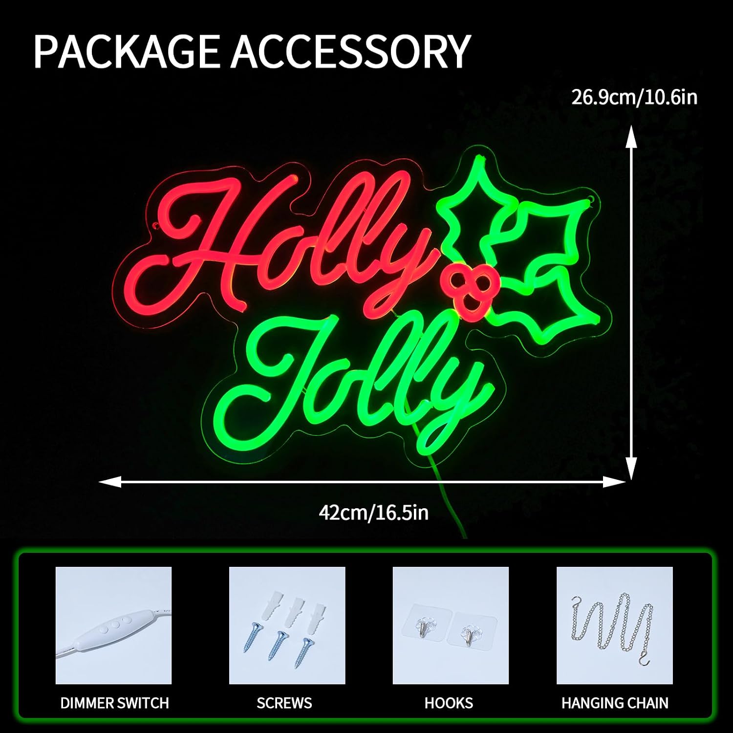 Holly Jolly Neon Signs for Wall Decor Dimmable Merry Christmas Led Lights Signs Holly Berry Letters Neon Light for Christmas Party Bar Bedroom Home Shop Party Decor Birthday New Year Gifts