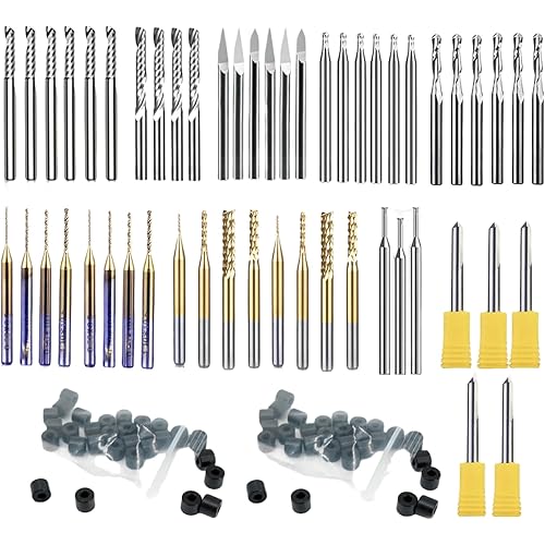 52pcs 1/8" Essential Milling Bit Set - Extended，1/8" /3.175mm Shank Bits Set for CNC Cutter Milling Carving, Woodworking Detail Carving Trimming V Groove Engraving Slotting Mortise