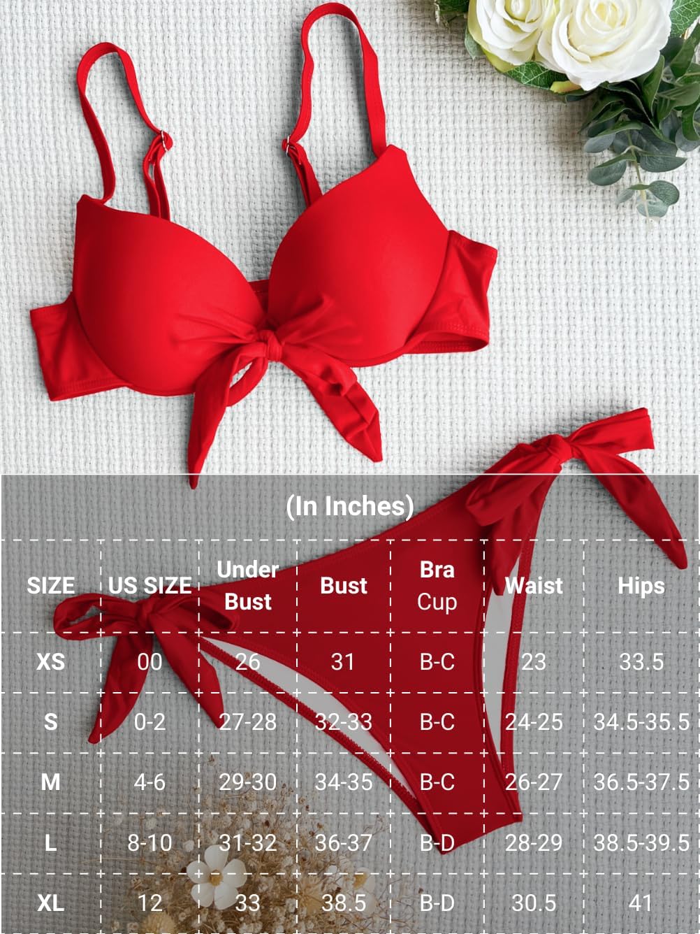 Sexy Women Push Up Underwire Bikini Sets, Side Tie Low Rise High Cut Two Piece Swimsuit, Cheeky Bathing Suit Vacation