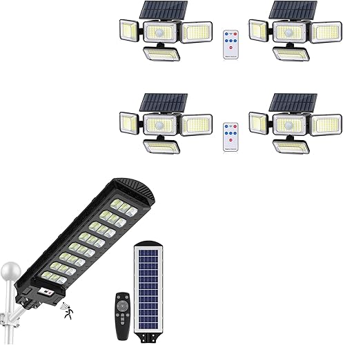 Miniatura 1 de Mokot Luz solar de calle de 800 W + 4 luces solares con sensor de movimiento para exteriores con control remoto para patio y calle