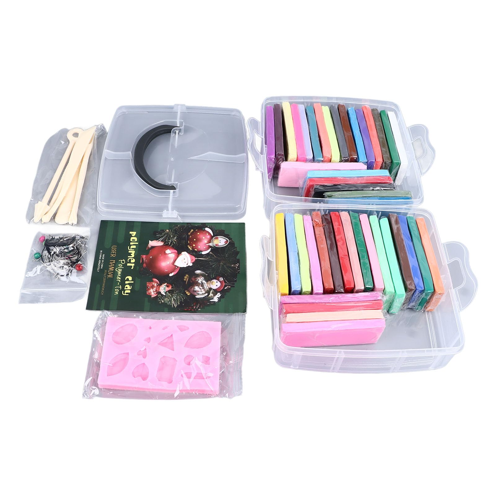 Juego de arcilla de modelado de 42 colores con 5 herramientas de modelado, juego de arcilla suave para manualidades, juego completo de accesorios de arte con molde de silicona y caja de almacenamiento