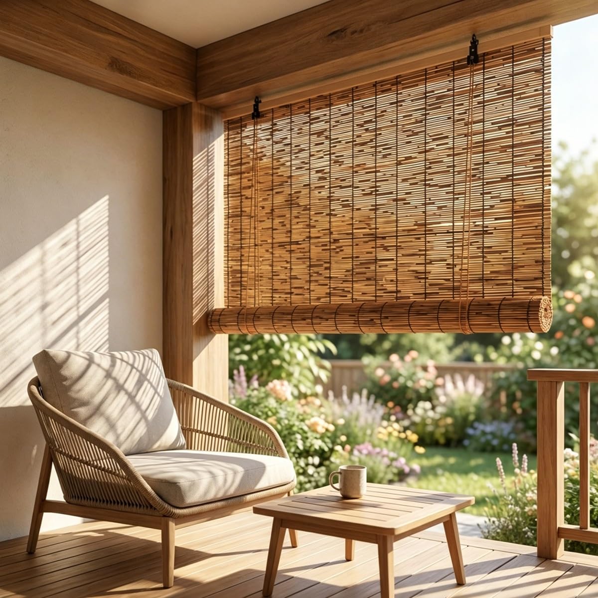 Store Enrouleur en Bambou Exterieur, Stores Occultant sans Percage, Rideau Bambou Intimité 50 60 80 100 120 150 180 200 cm, Rideau de Roseau Liftable avec Levage(W120 cm x H180 cm)