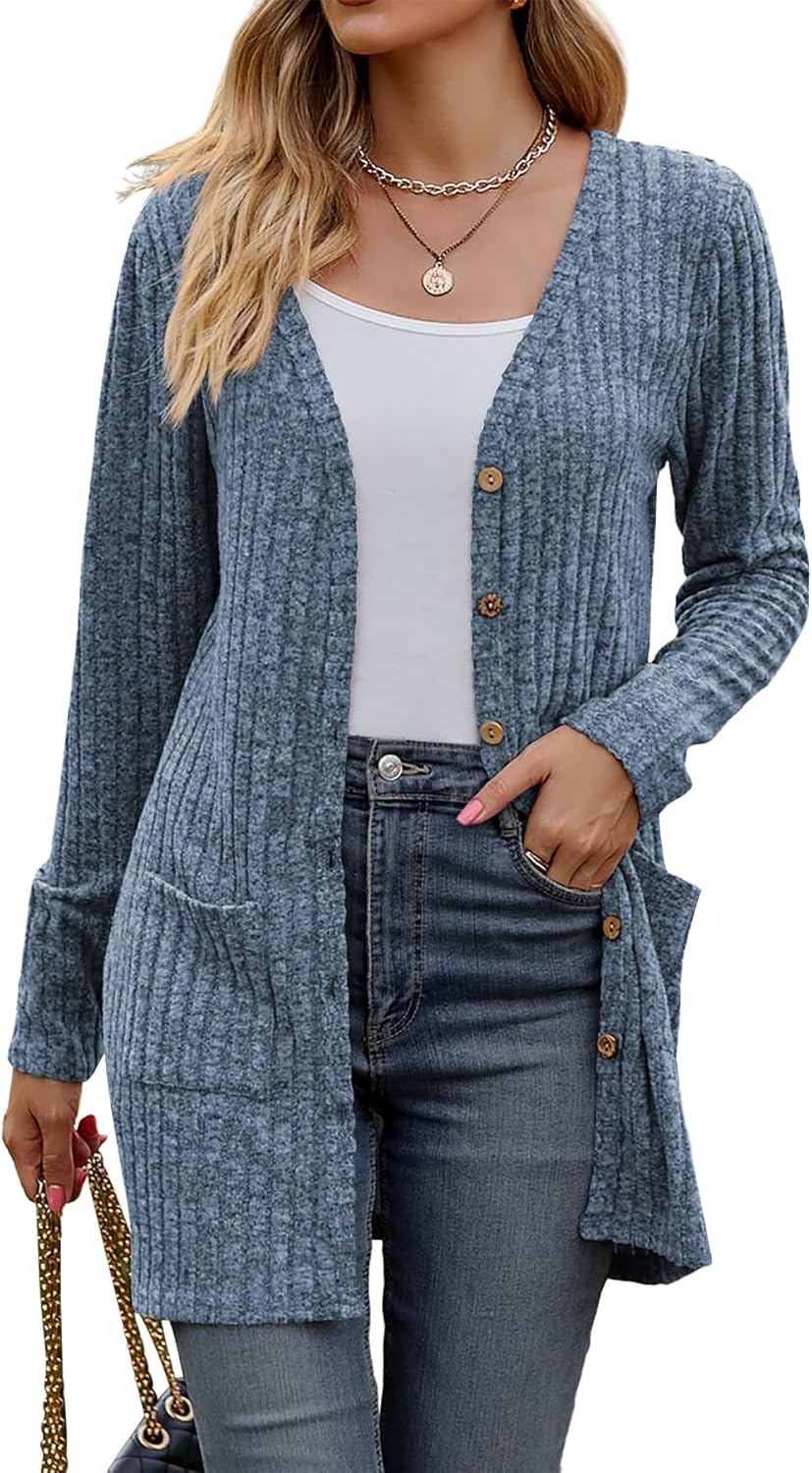Women’s 2025 Fall Fashion Cardigan Lightweight Soft Knit Cardigan for Women Long Sleeve Open Front Coat with Pockets