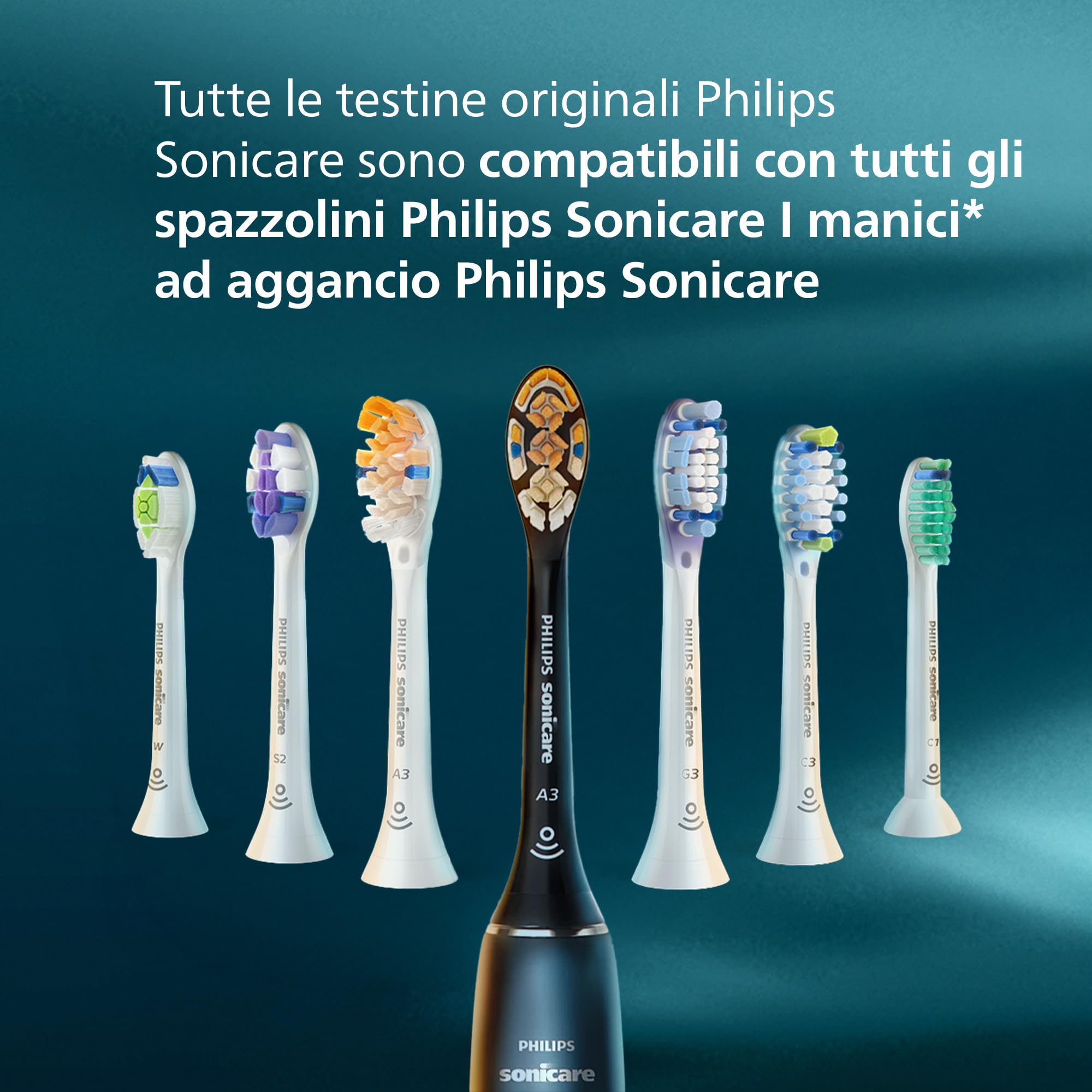PHILIPS Sonicare A3 Premium All-in-One, testine di ricambio originali, nero, confezione da 6, HX9096/88, Nuovo, 6 Testine