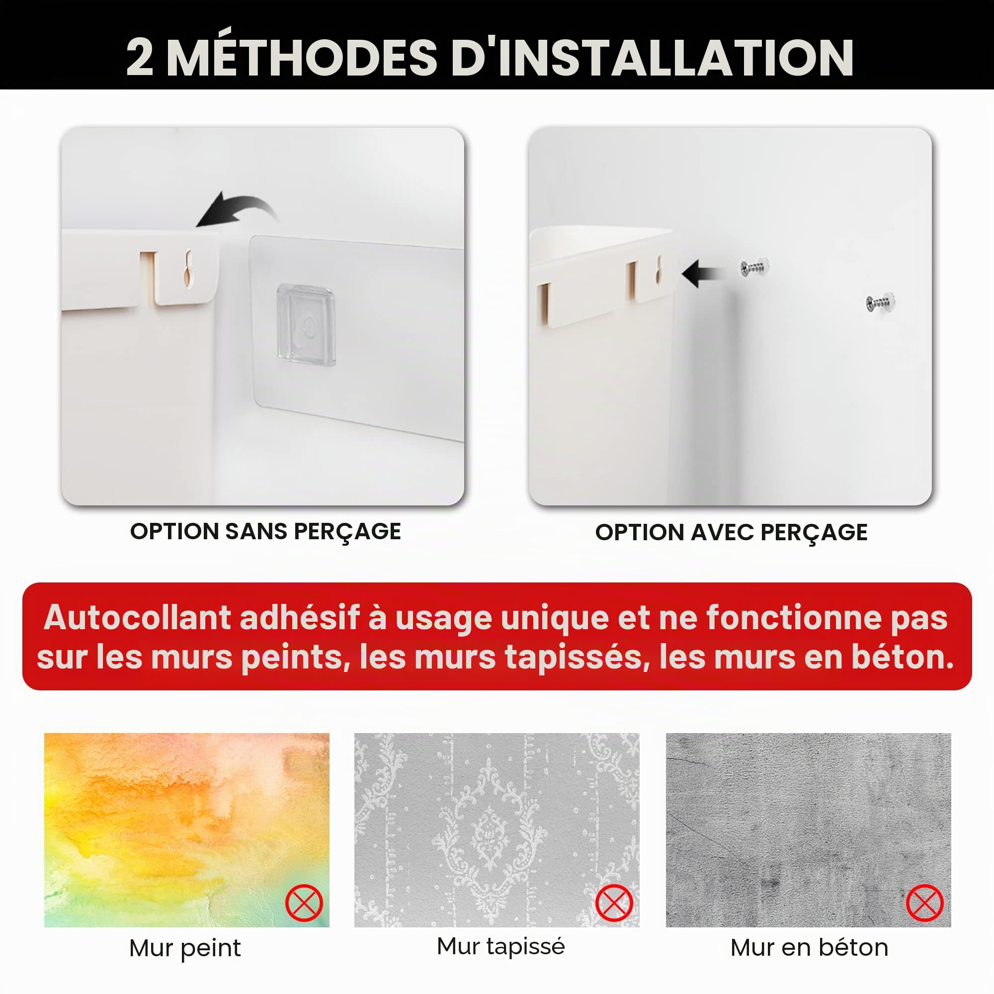 YOHOM Porte-Dossier Adhésif Pour Porte Organisateur de Courrier et de Magazines, Fixation Murale Pour Bureau, Simple Pochette (Blanc-1)