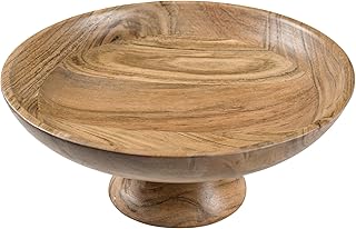 The Fine Living Co. Wooden Fruit Bowl with Pedestal, 12 inch Large Servi...