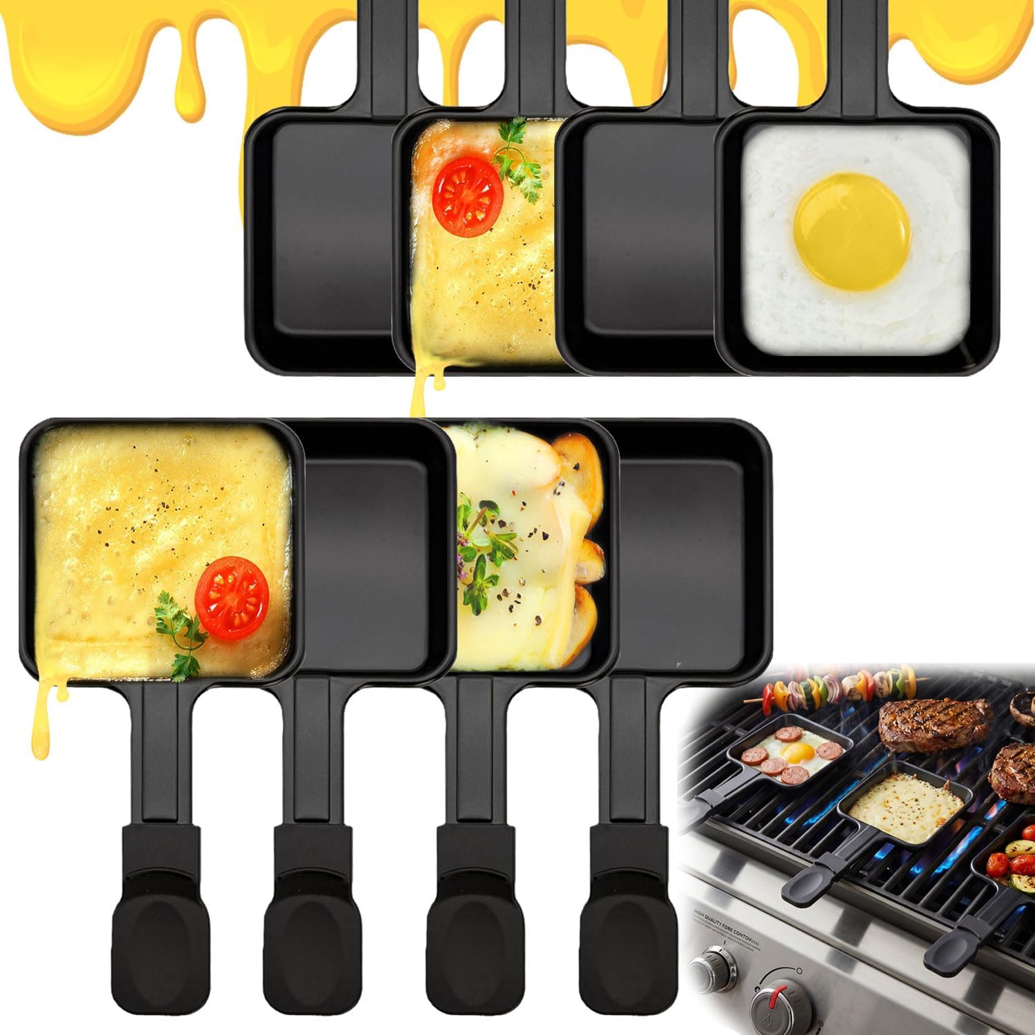 8pcs/set Square Shape Non-Stick Coating Mini Raclette Grill Pan Cheese Pan Replacement/Additional Raclette Dishes Mini Grill Pan