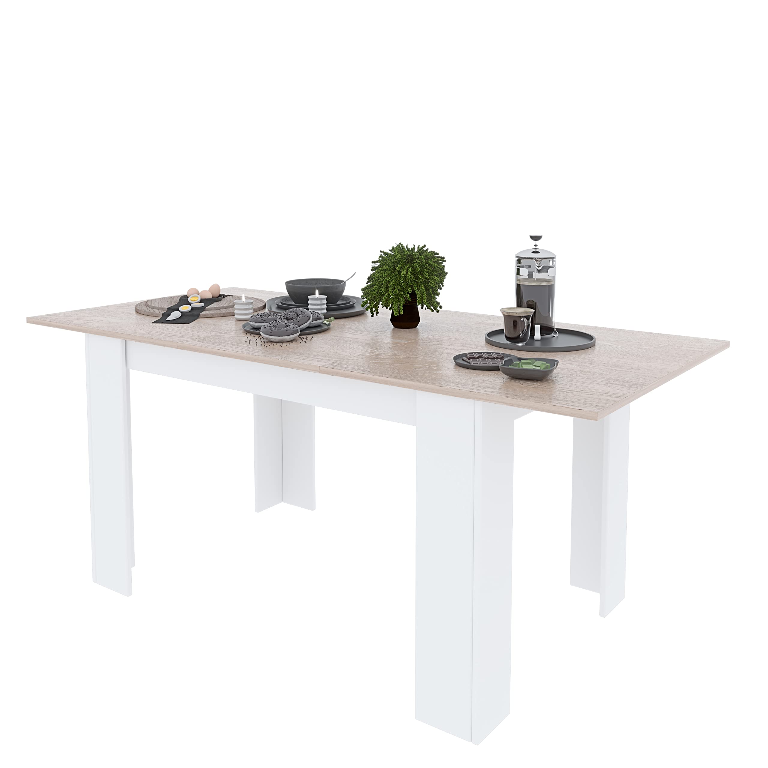 Arreditaly Tavolo Da Pranzo Allungabile Fino a 190 cm In Legno Toledo Tavolino Consolle Estensibile Salotto Salone Sala Pranzo Design Moderno Elegante 190 x 78 x 90 cm Colore Bianco E Rovere