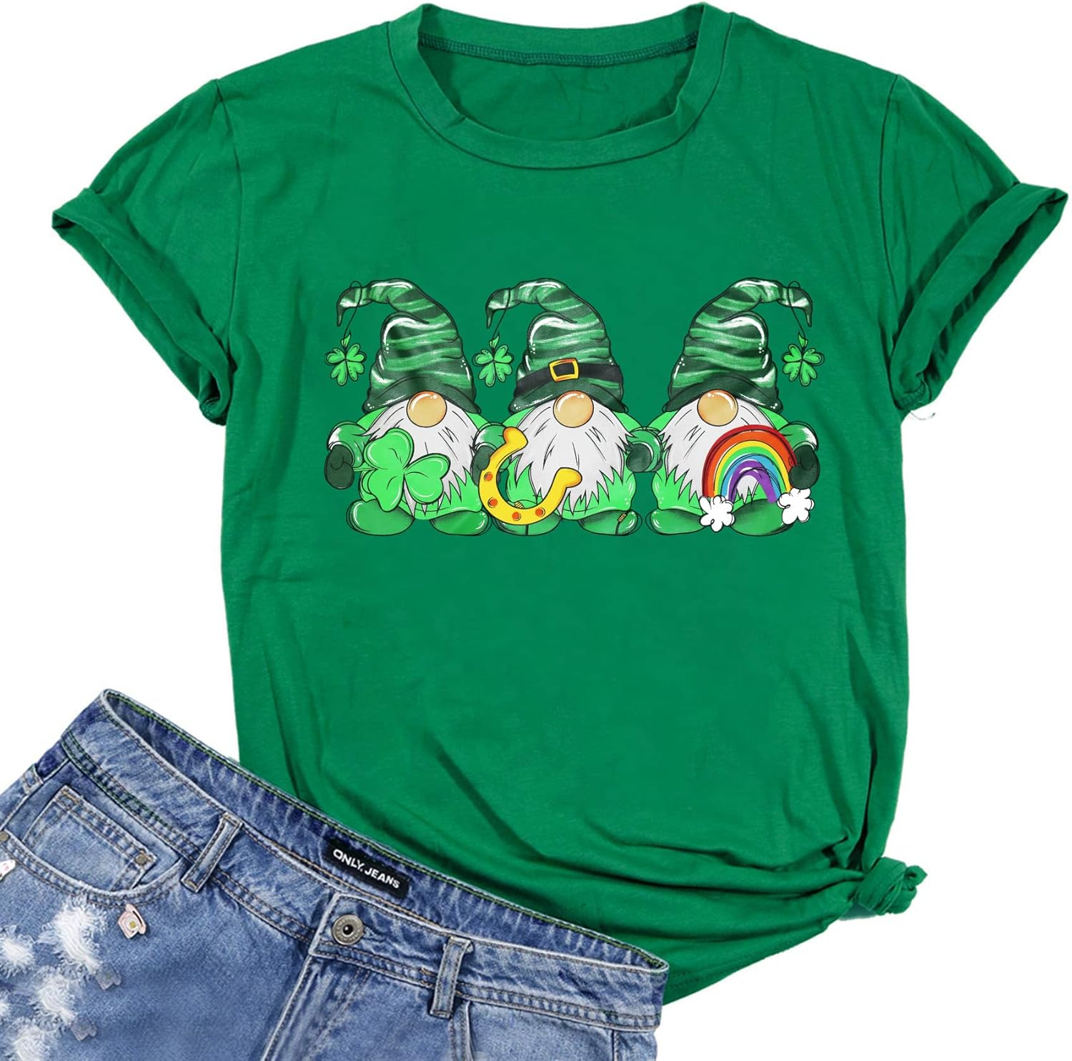 St. Patricks Day Shirt for Womens Cute Gnomes T-Shirt Shamrock Printed Shirts Short Sleeve Graphic Tees Tops