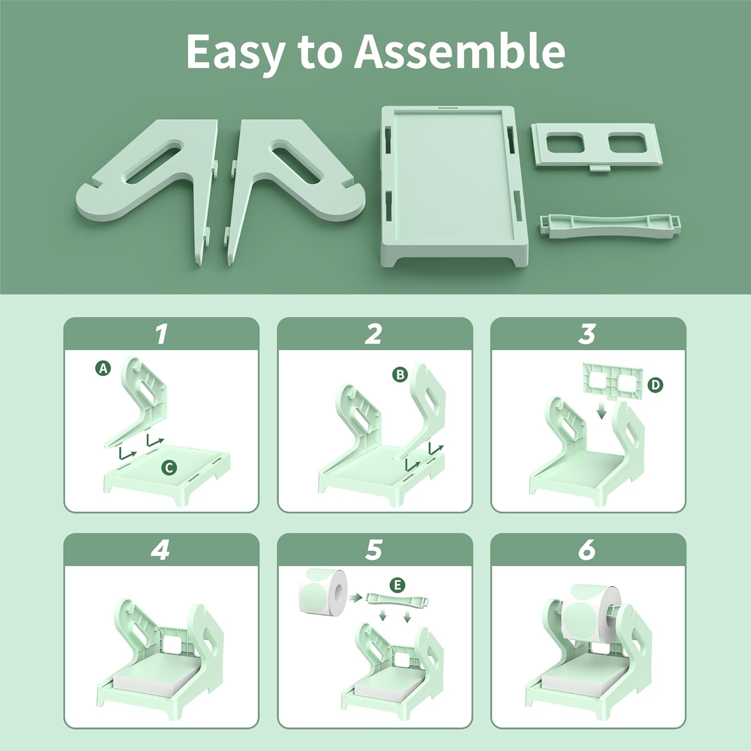 PONNOR Label Holder Thermal Label Holder for Rolls and Fanfold Labels Shipping Label Stand Desktop Printer DIY Accessory Supplies for Home, Office (Fresh Green) - Image 4