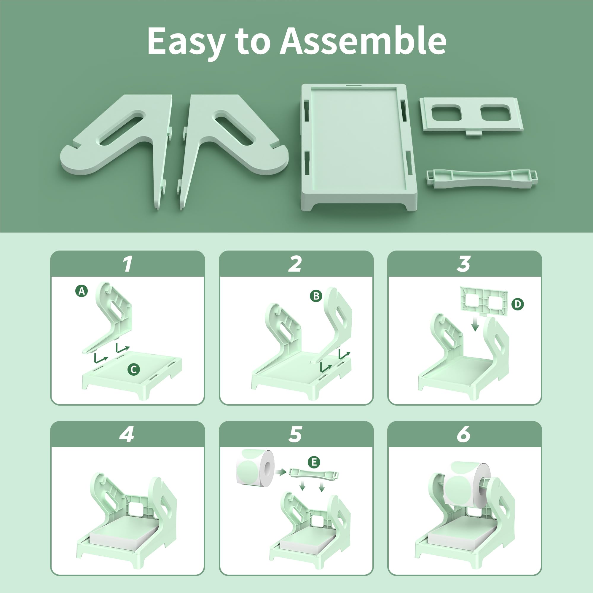 PONNOR Etikettenhalter, Thermo-Etikettenhalter für Rollen und Fächerfalz-Etiketten, Versandetikettenständer, Desktop-Drucker, DIY-Zubehör, Zubehör für Zuhause, Büro (frisches Grün)