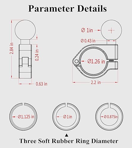 Miniatura 5 de BRCOVAN Base de montaje de abrazadera de manillar de aleación de aluminio con bola de TPU de 1 pulgada compatible con soportes RAM Tamaño B Brazo de