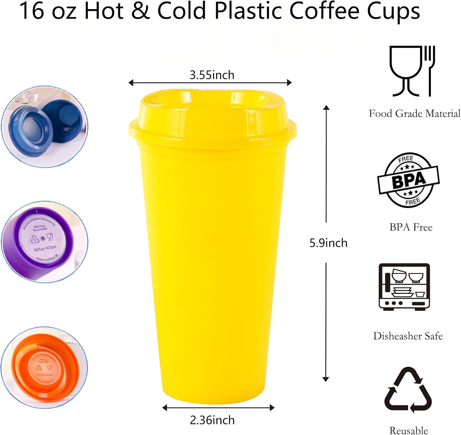 20 Pack Reusable Coffee Cups with Lids 16 oz Plastic Tumblers Travel Mug Iced Coffee Cup for Adults and Women Hot and Cold Drinks, Microwaveable (Rainbow) image 2