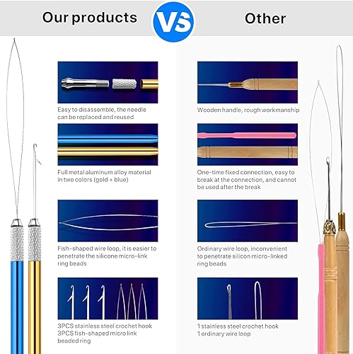 Miniatura 4 de konovo Microlinks Kit de extensiones de cabello, herramientas profesionales con alicates de extensión de cabello, enhebrador de cuentas, anillos de