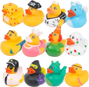 VEYLIN 12 Pack Rubber Ducks, Colorful Bath Ducks, Baby Bath Toys, Mini Floating Duck Bath Toys For Party Supplies, Helmets,Motorcycle, Car, Bike Decoration