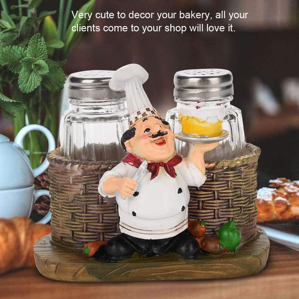 Salt and Pepper Shakers Set, Resin Chef Decorative Statue Spice Organizer Funny Chef Ornament Spice Jars Holder with Chef Figurines Holder for Family, Kitchen, Restaurant, Cafe, Bakery(#1)