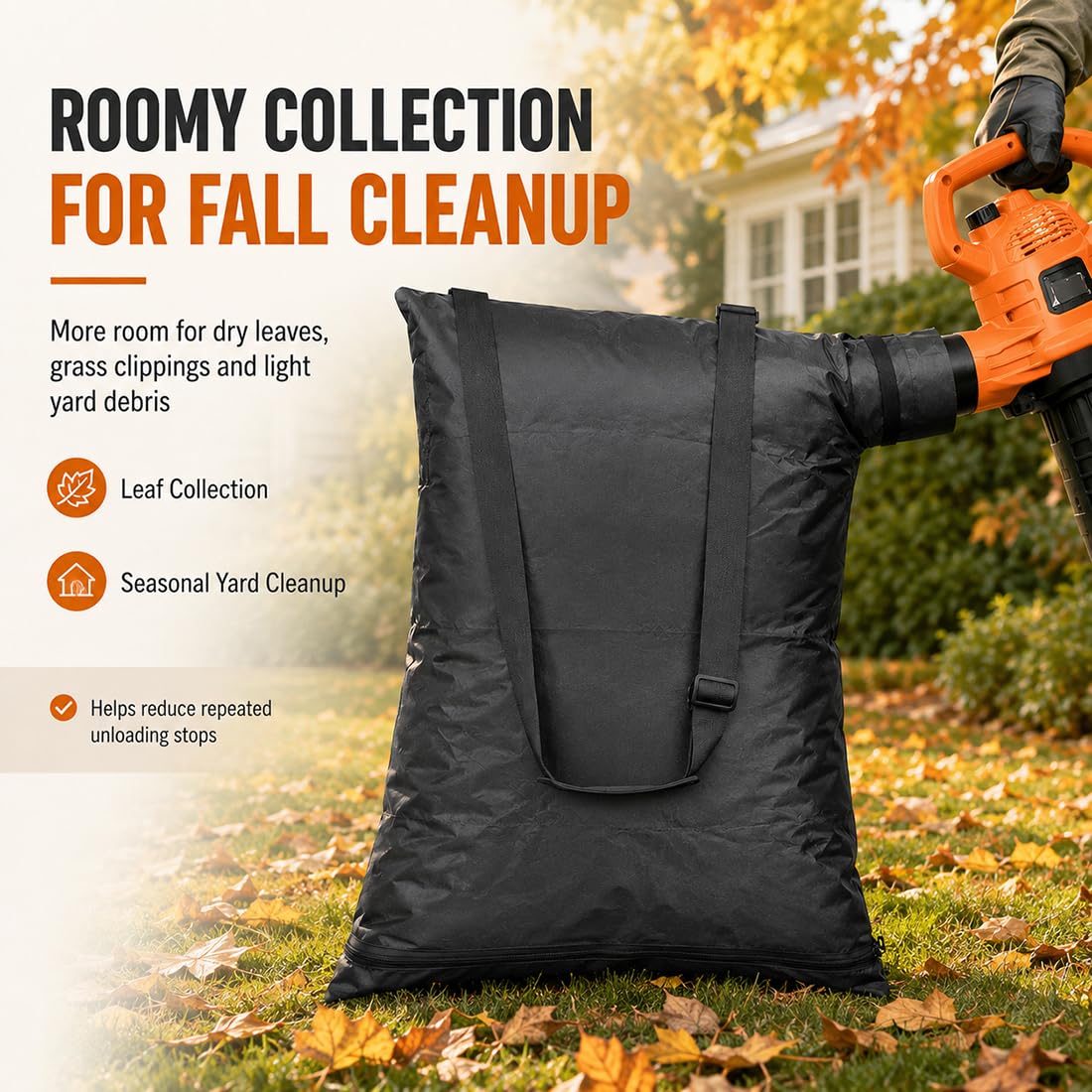 Bolsa para Aspirador Soplador para Ferrex FN-ABV 40, Repuesto Recolector de Hojas con Cremallera Inferior, Correa Ajustable para Jardín en Otoño