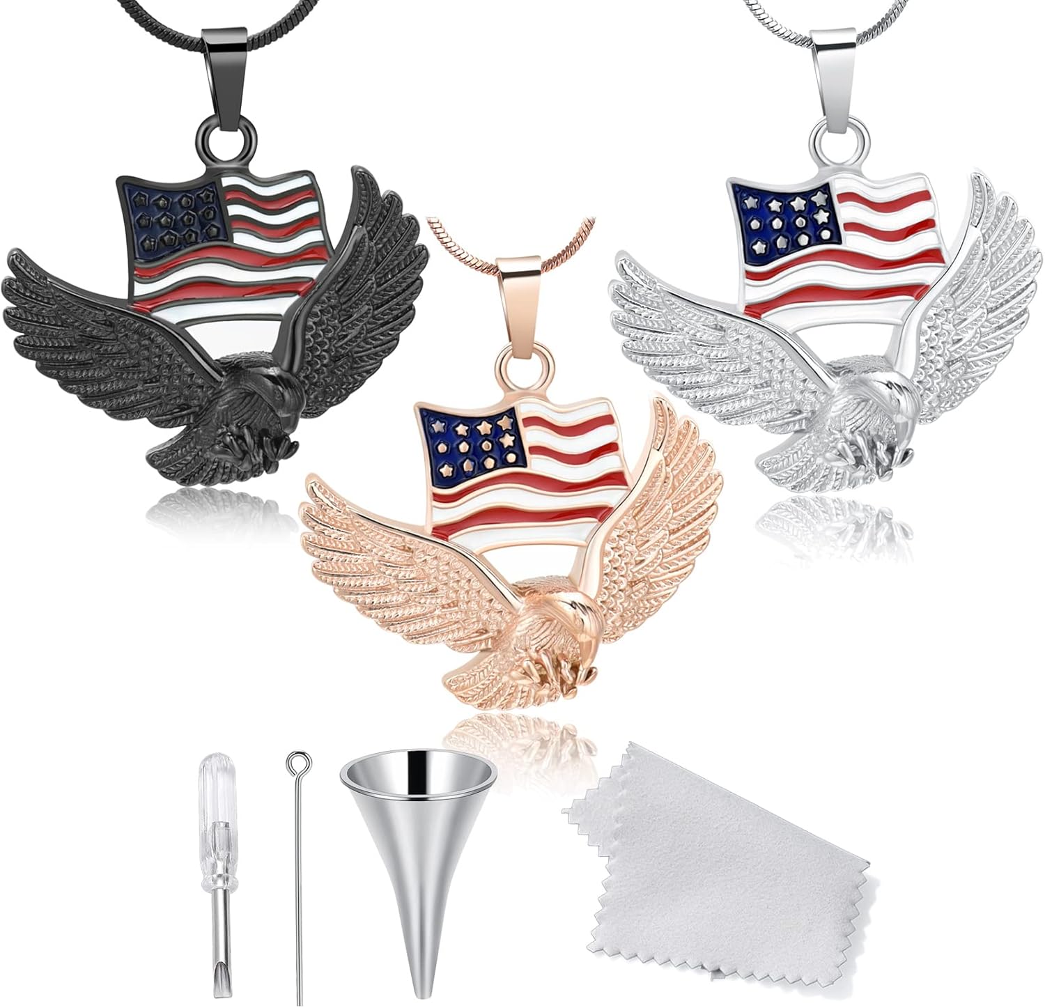 2PCS Necklace for Men,Stainless Steel Jewelry of Eagle with American Flag Pendant Necklace for Men Boys Patriotic Gift