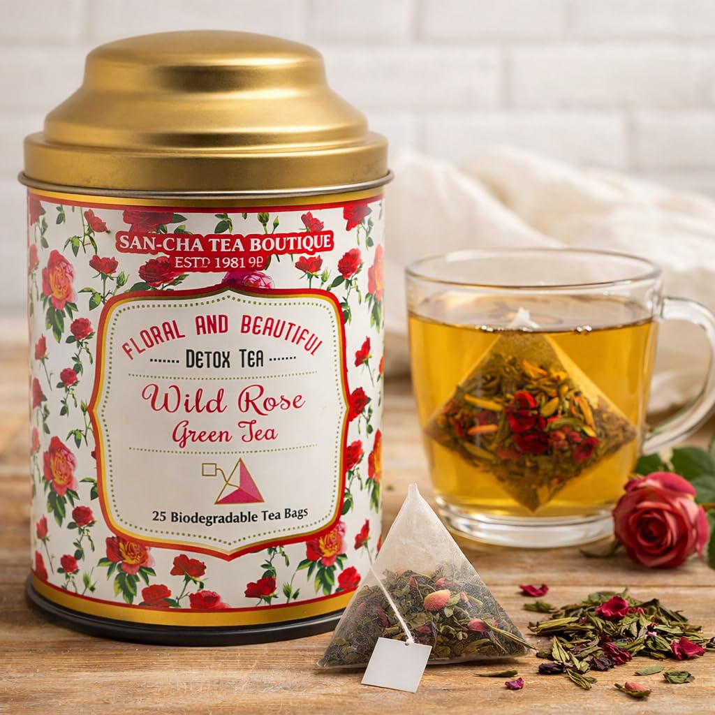 Sancha Tea Boutique, Wild Rose Green Tea, 25 Pyramid Tea Bags, Floral & Refreshing Blend with Real Rose Petals, Rainforest Alliance Certified — Amazon image 2