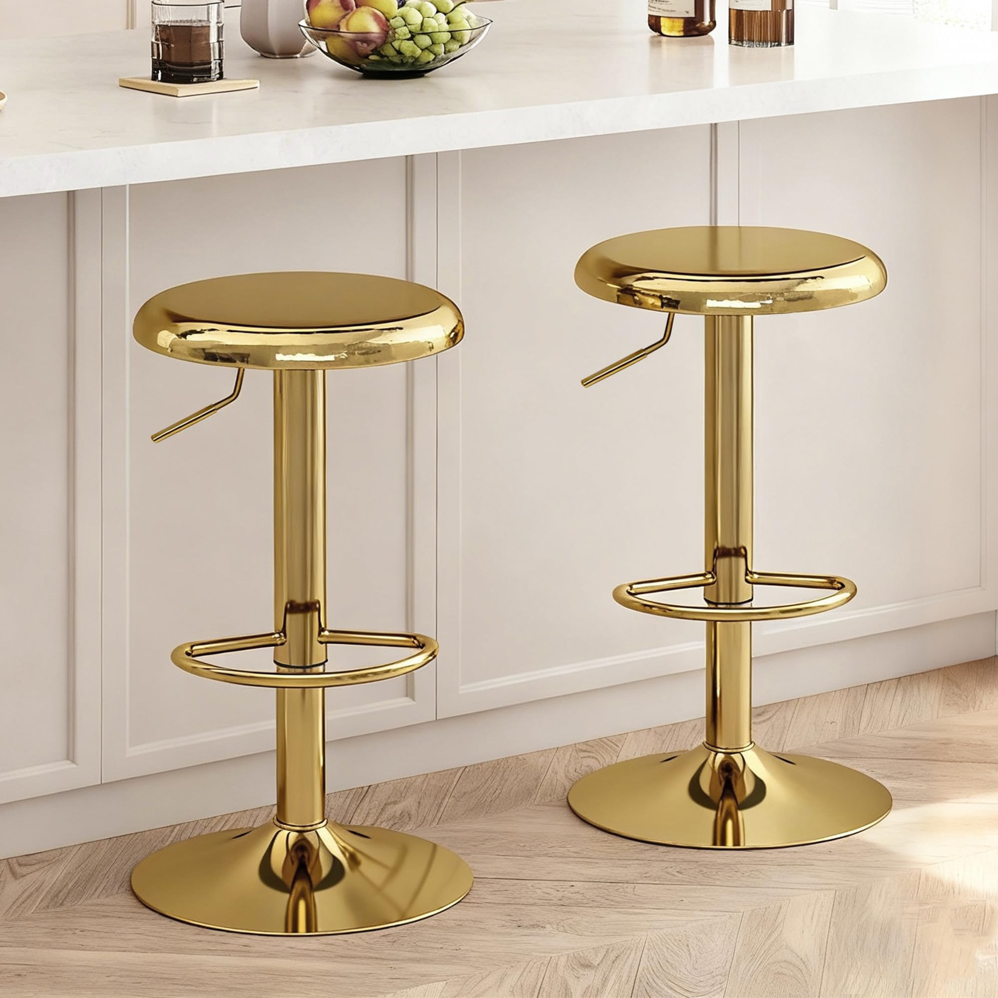 Photo 1 of CAROLMADE Bar Stools Set of 2, Adjustable Metal Bar stools Swivel Counter Height Stool, Backless Barstools for Kitchen Island Pub, Gold