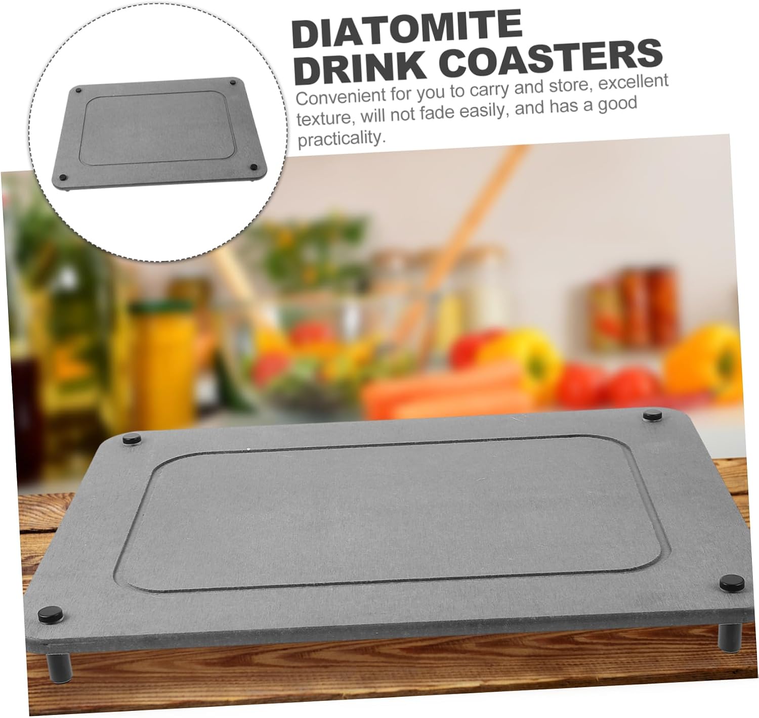 Water Absorbent Diatomite Coasters with Stainless Steel Feet Quick Drying Soap Holder Tea Mat for Kitchen Counter Anti- Pads Gray Color Versatile Use for Soaps Cups and More