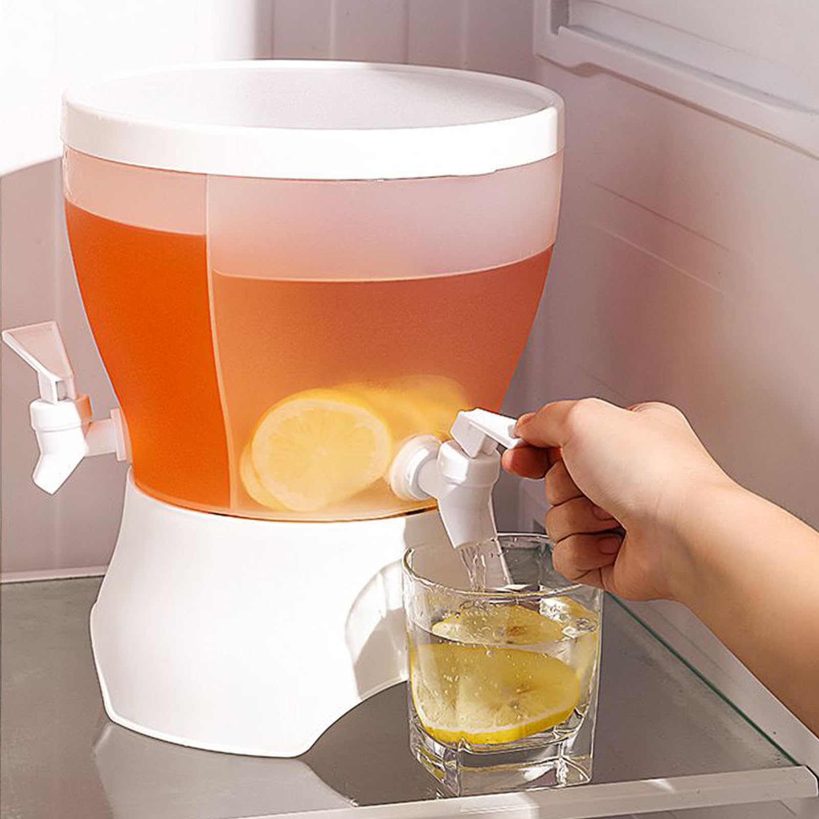 Dispenser per Bevande - Distributore Succo 5.3L per Feste | Caraffa a 3 Scomparti con Rubinetto, Contenitore Rotante Antigoccia per Tè Freddo Limonata Succhi Caffè Freddo