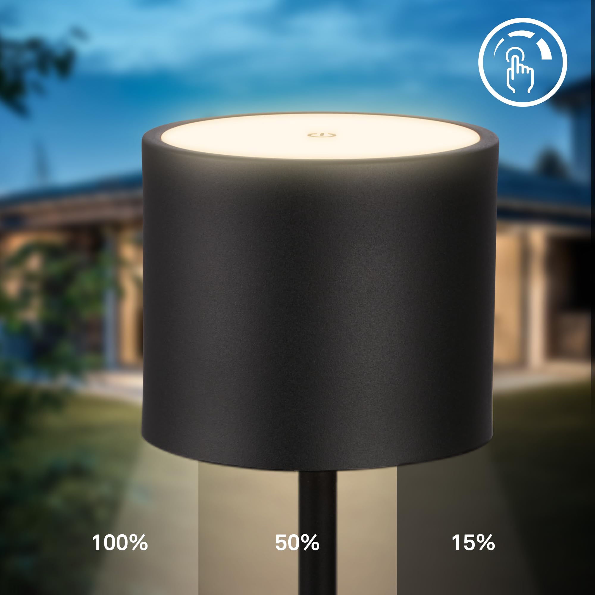 B.K.Licht - Lámpara de mesa LED sin cable IP44 con estación de carga, regulable por etapas, batería recargable y fuente de luz intercambiable, lámpara de mesilla de noche, 39,5x12,5 cm, negro