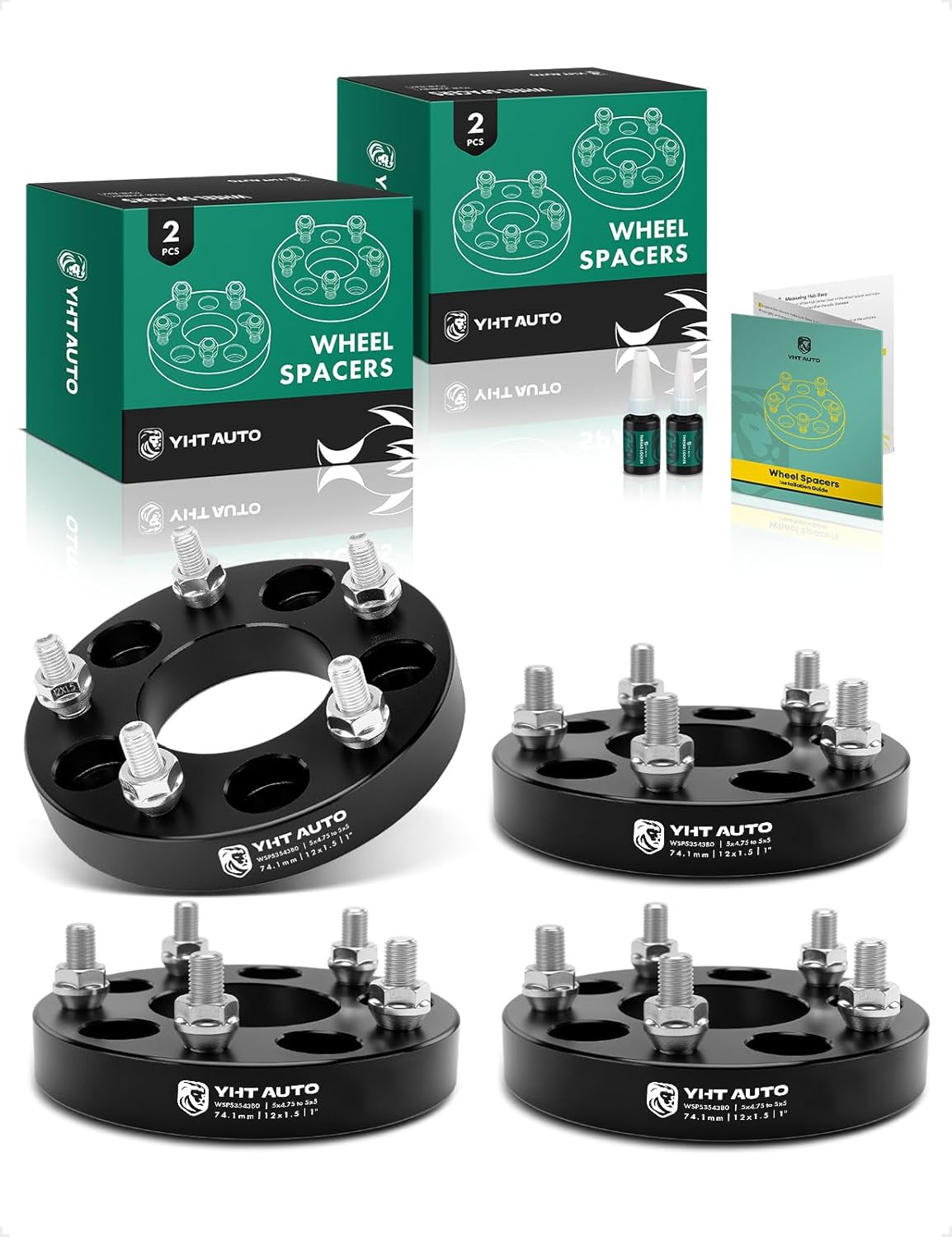 YHTAUTO 5x4.75 to 5x5 Wheel Adapters 1 Inch Compatible with Chevrolet Blazer, GMC, Cadillac, Pontiac, Tire Spacers w/12x1.5 & 12.9 Grade Studs, 74.1mm Center Bore 5 Lug 4PCS Black