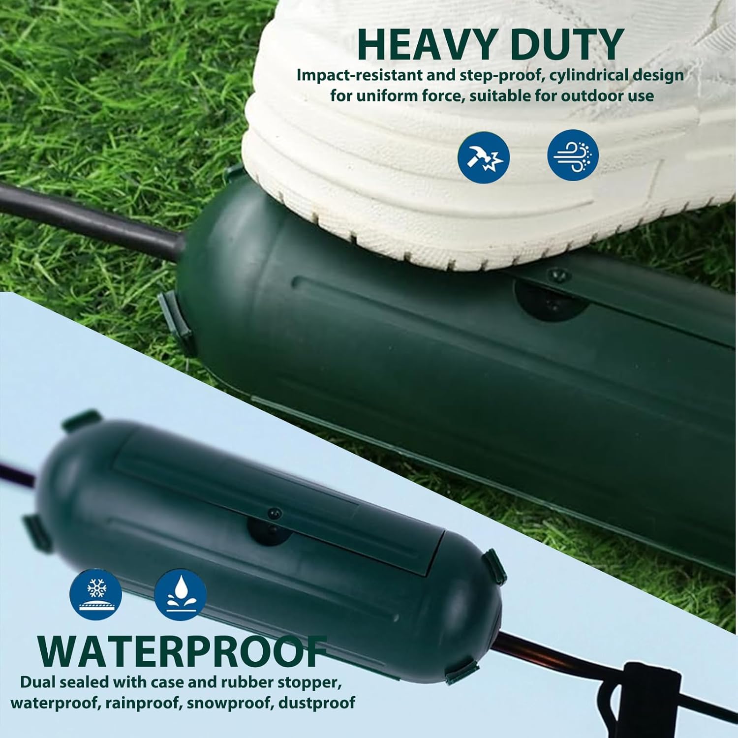 2 Pack Outdoor Extension Cord Cover, Weatherproof Resistant Seal,Adjustable Compartment Protect Wires,Plugs(Green 2-Pack)
