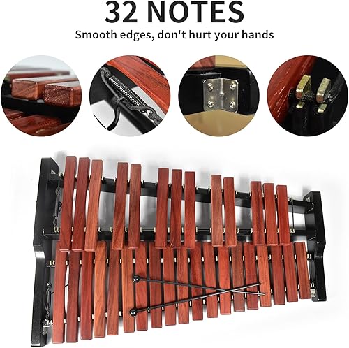Miniatura 4 de TNZMART Juego de xilófono de 32 teclas con soporte ajustable de madera Glockenspiel Percusión Instrumento educativo