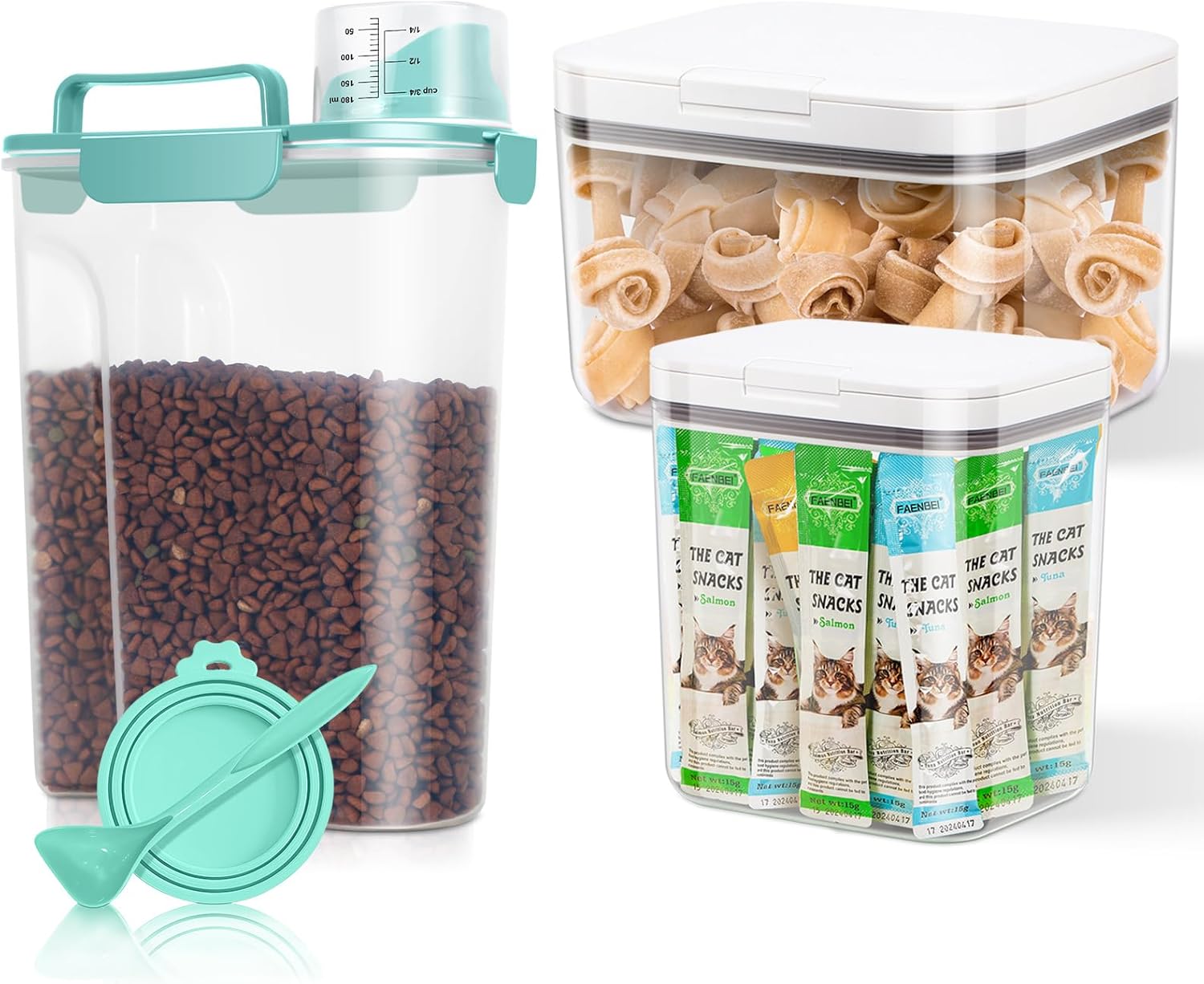 TBMax Dog Food Storage Container 6 Qt and Pet treat Containers 2 Qt+3 Qt, Airtight Cat Food Storage Dispenser with Larger Spout & Measuring Cup, Portable Bird Seed Container