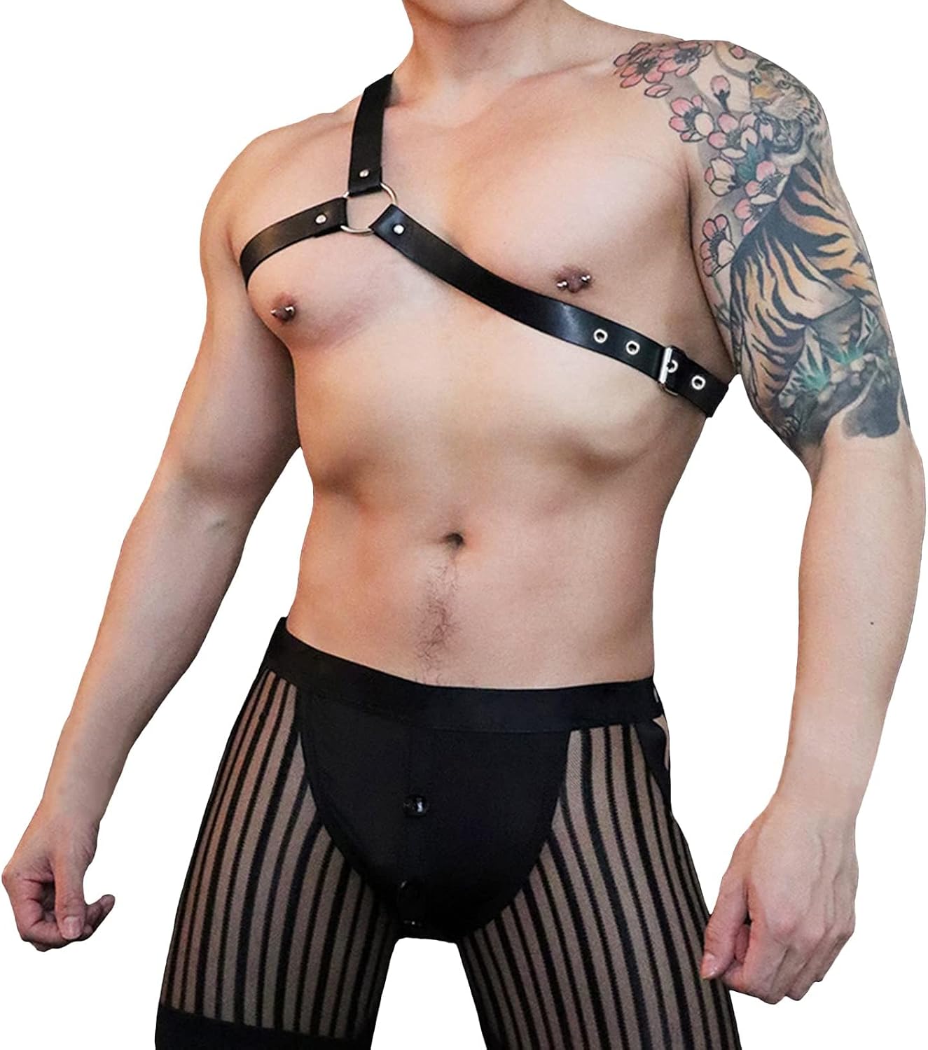Men Body Chest Harness Belt Strap, Faux Leather Punk Chest Harness Belt with Adjustable Buckles, Masquerade Cosplay Costume Nightclub Party Club Bar Clubwear