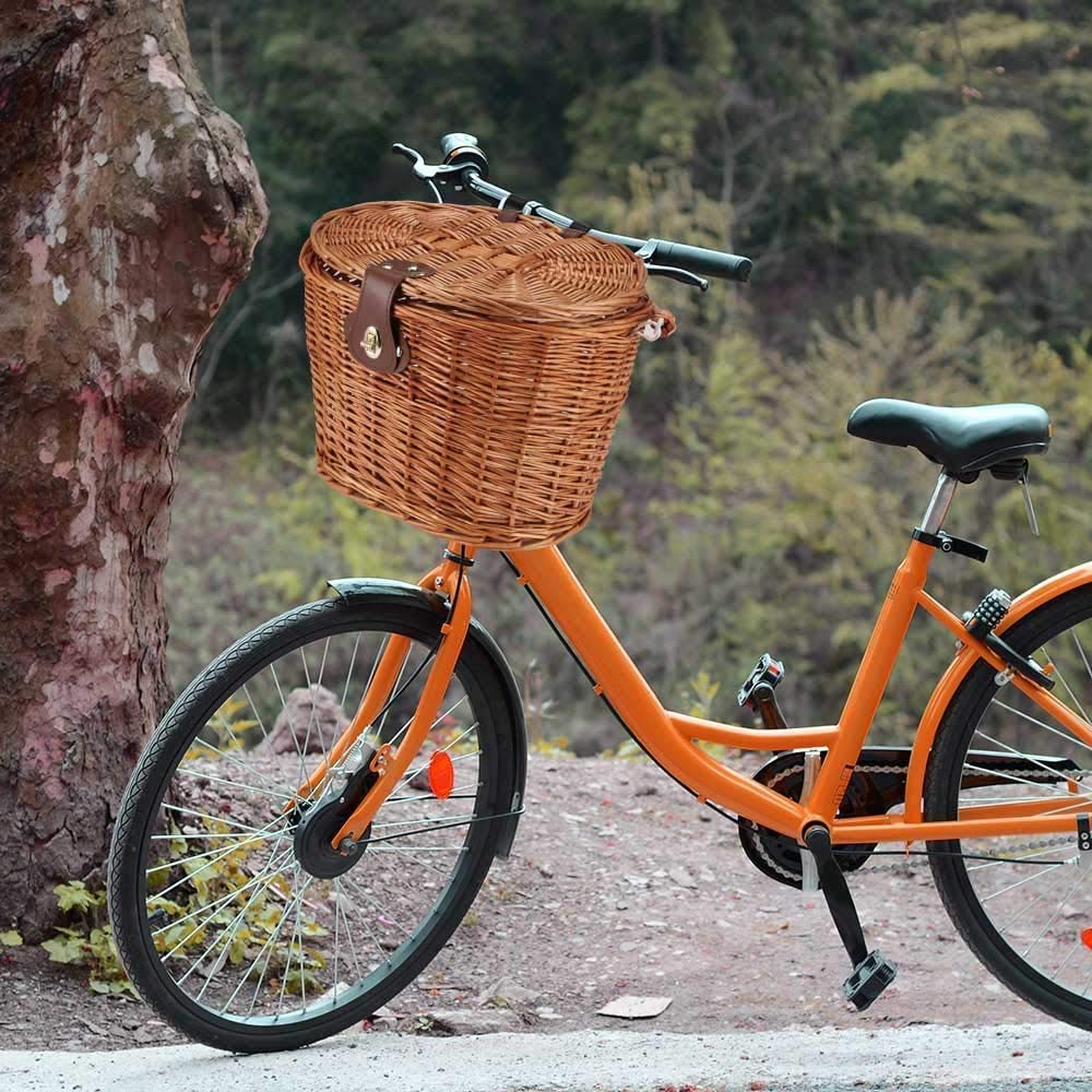 GWH-Panier de Vélo en Osier Détachable Panier avant Vélo avec Couvercle