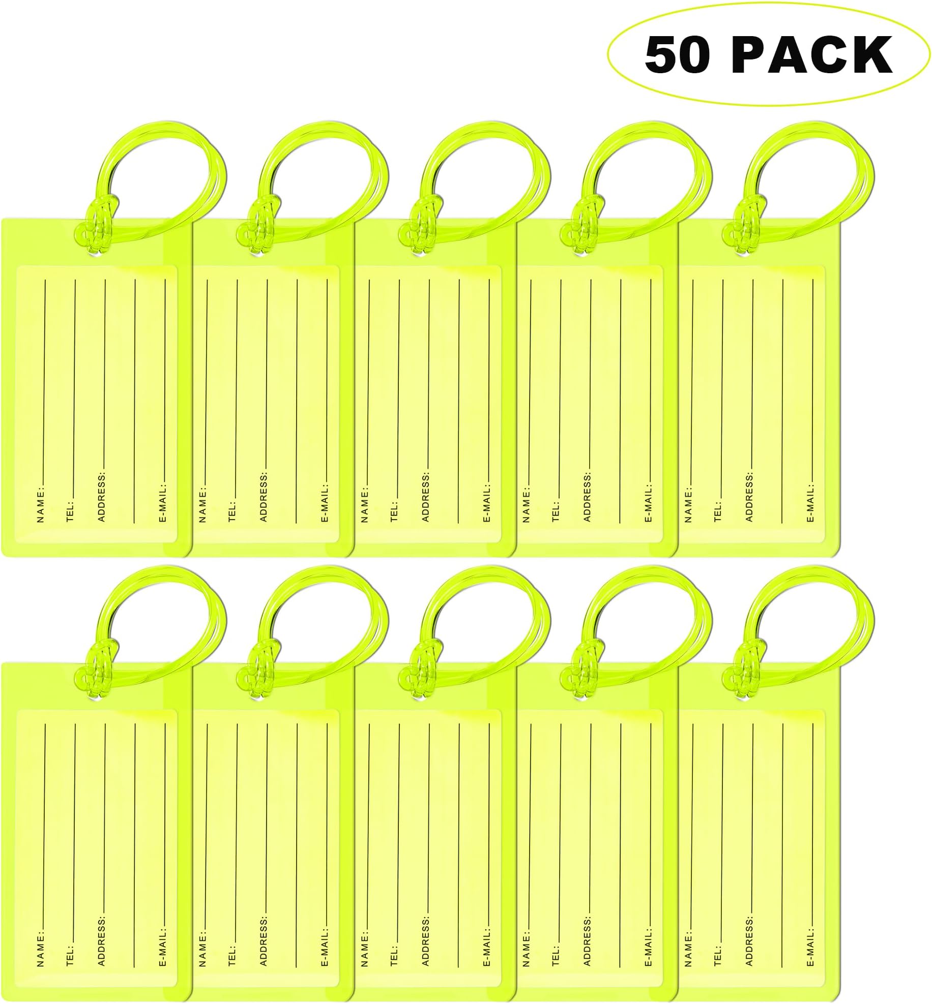 50 Pack Luggage Tags for Suitcases, Airplane Travel Essentials for Flying, International Travel Must Haves, and Luggage Accessories by Sodsay