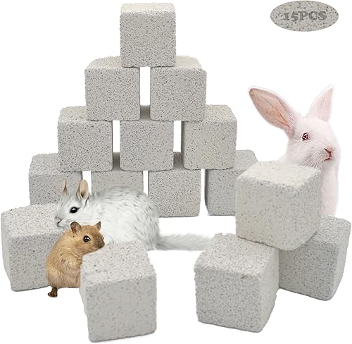 Miniatura 1 de kathson Bloques de lava de hámster, juguetes masticables de conejo, piedras de molienda de dientes de chinchilla, piedra cuadrada de calcio mineral
