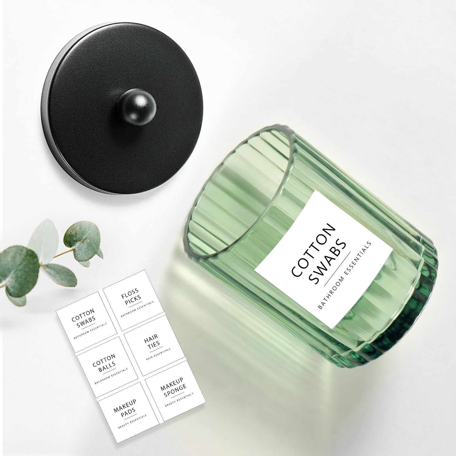 Green Glass Apothecary Jars - Qtip Holder -2 Green Glass Apothecary Jars - Qtip Holder -2