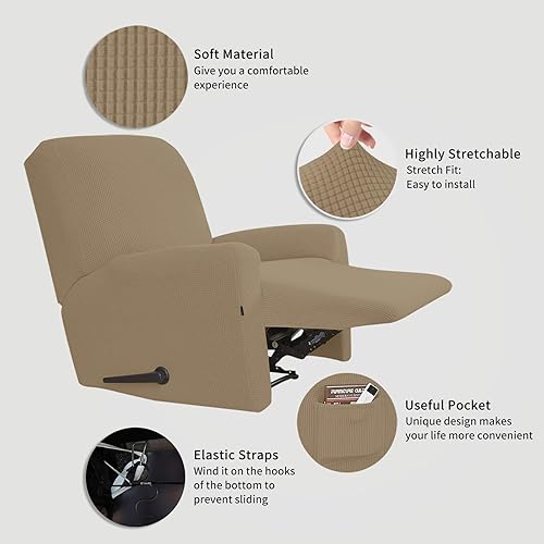 Miniatura 667 de Funda elástica para sofá reclinable de fácil colocación, Tela mezcla de poliéster Algodón, Arena