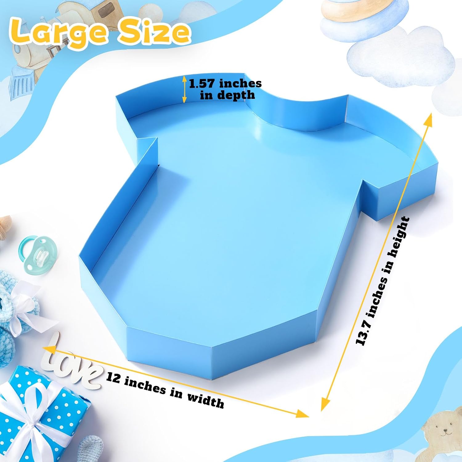 Mifoci 13.7" Baby Shower Cardboard Bodysuits Charcuterie Paper Mache Birthday Party Gender Reveal Fillable Paper Serving Trays Chocolate Candy Gift Decoration(Baby Blue)
