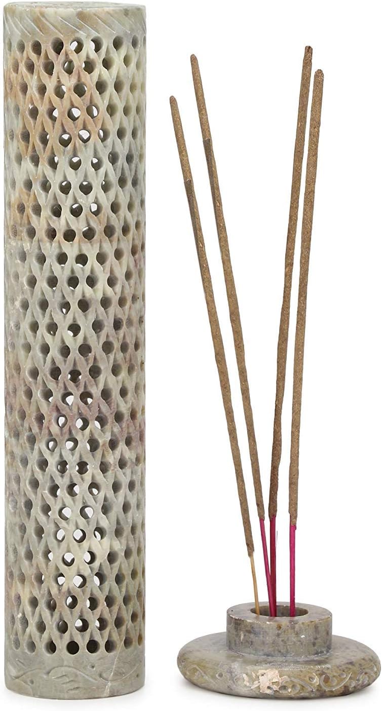 Handcrafted Soapstone Marble Work Incense Holder Tea Light Candle Holder Diffuser Agarbaati Stands (Free 6 Incense Sticks White Musk Fragnance)