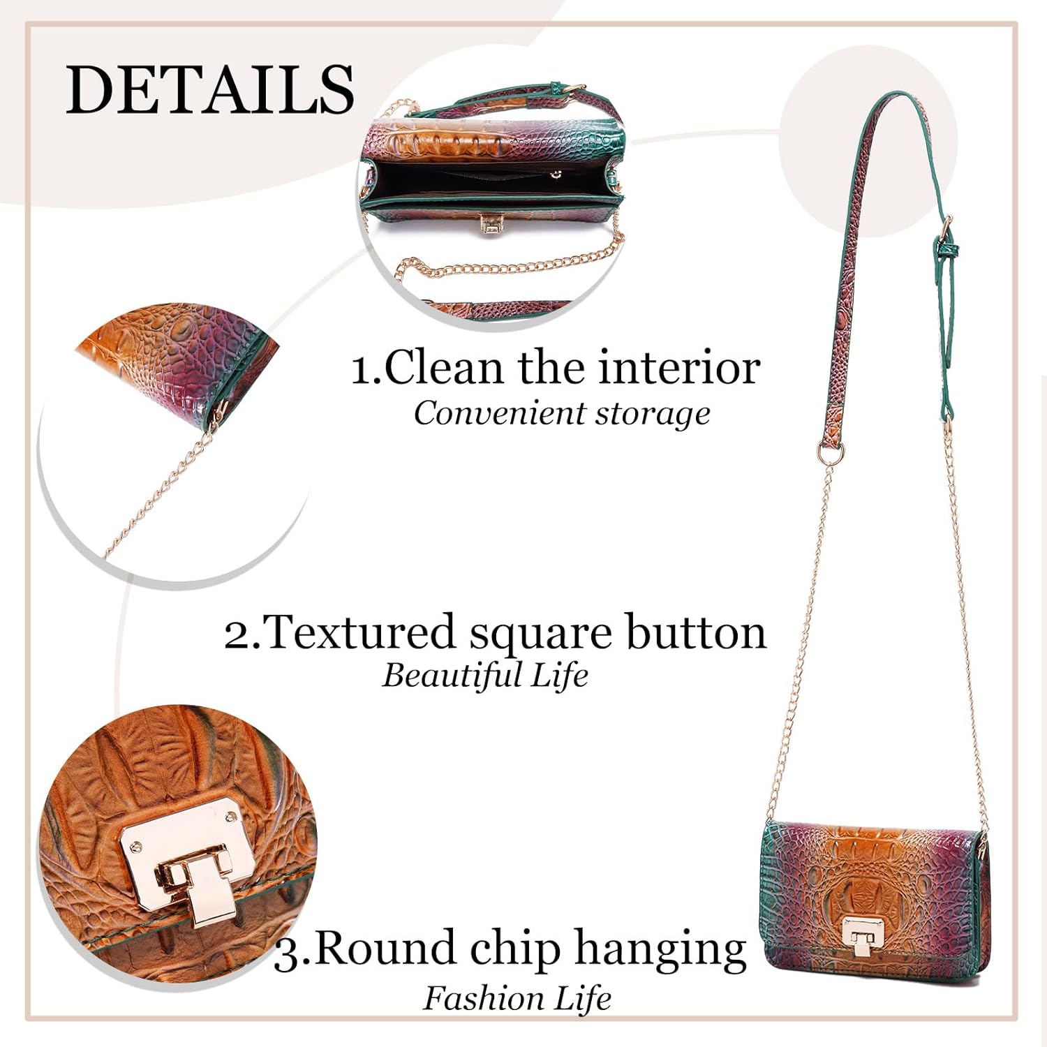 Small Crocodile Crossbody Cell Phone Purse for women Vegan Leather Clutch Wallet with Leather Shoulder Strap | Small, Crocodile, Vegan Leather - Image 6