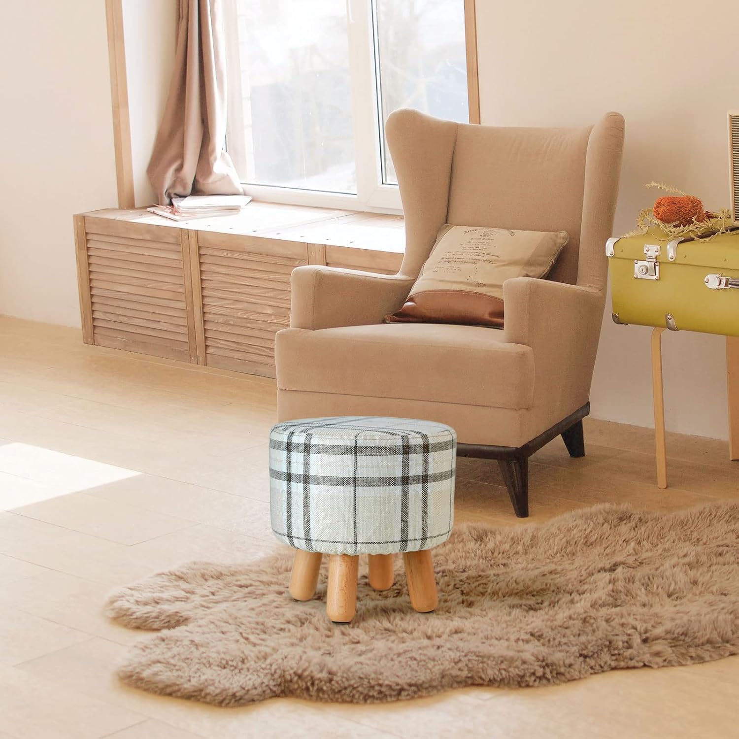 H&B Luxuries Fabric Round Padded Ottoman Foot Rest Stool