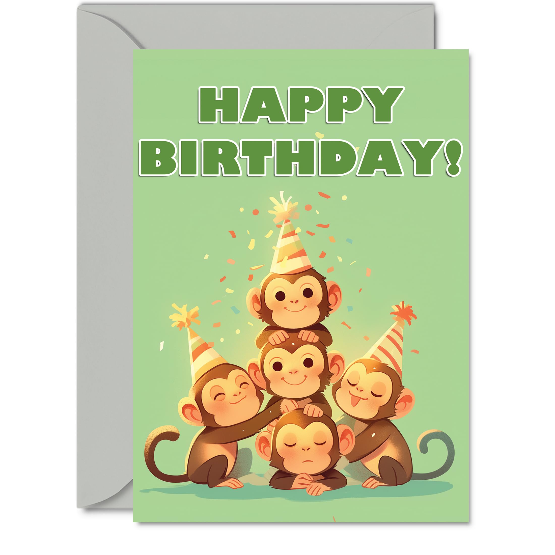 Monkey Birthday Cards for Her Him - Party Animals Pyramid - Happy Birthday Card for Mum Dad Brother Sister Auntie Uncle Cousin Friend Family Colleague A5 Bday Greeting Cards