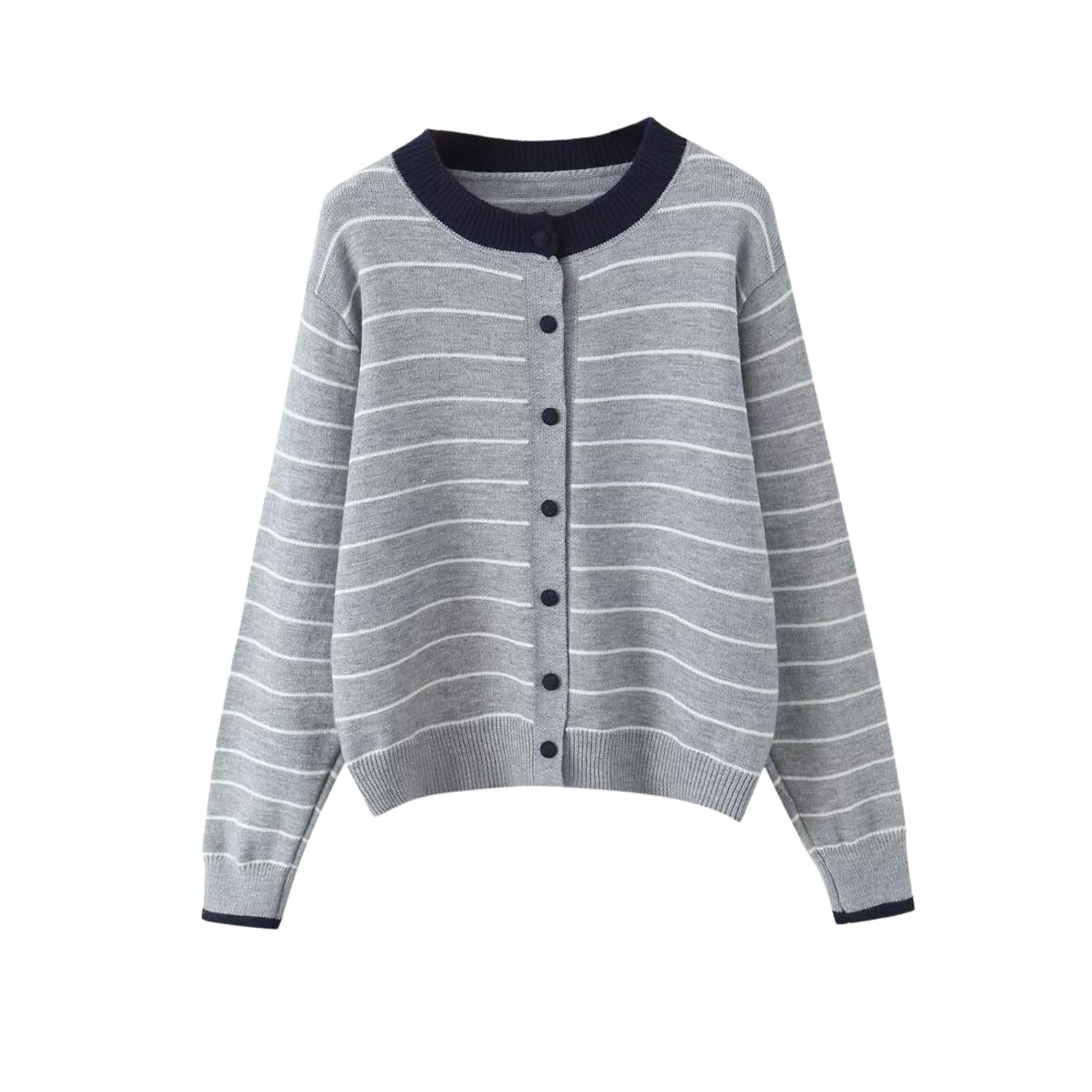 FindThy Womens Striped Knit Cardigan Trendy Crewneck Long Sleeve Button Down Color Block Cardigan Sweater